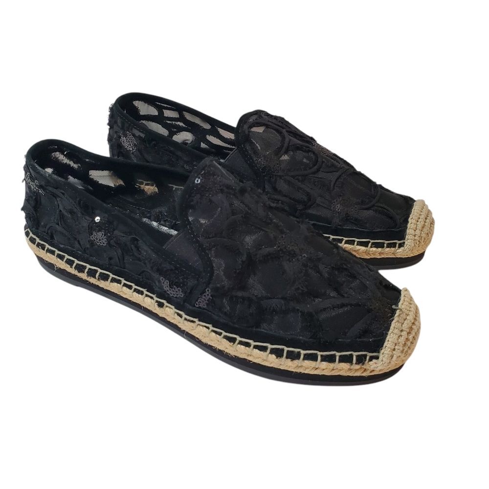 Botkier Black Lace Sequin Slip-on Loafer Espadrille Flat Shoes Size 9